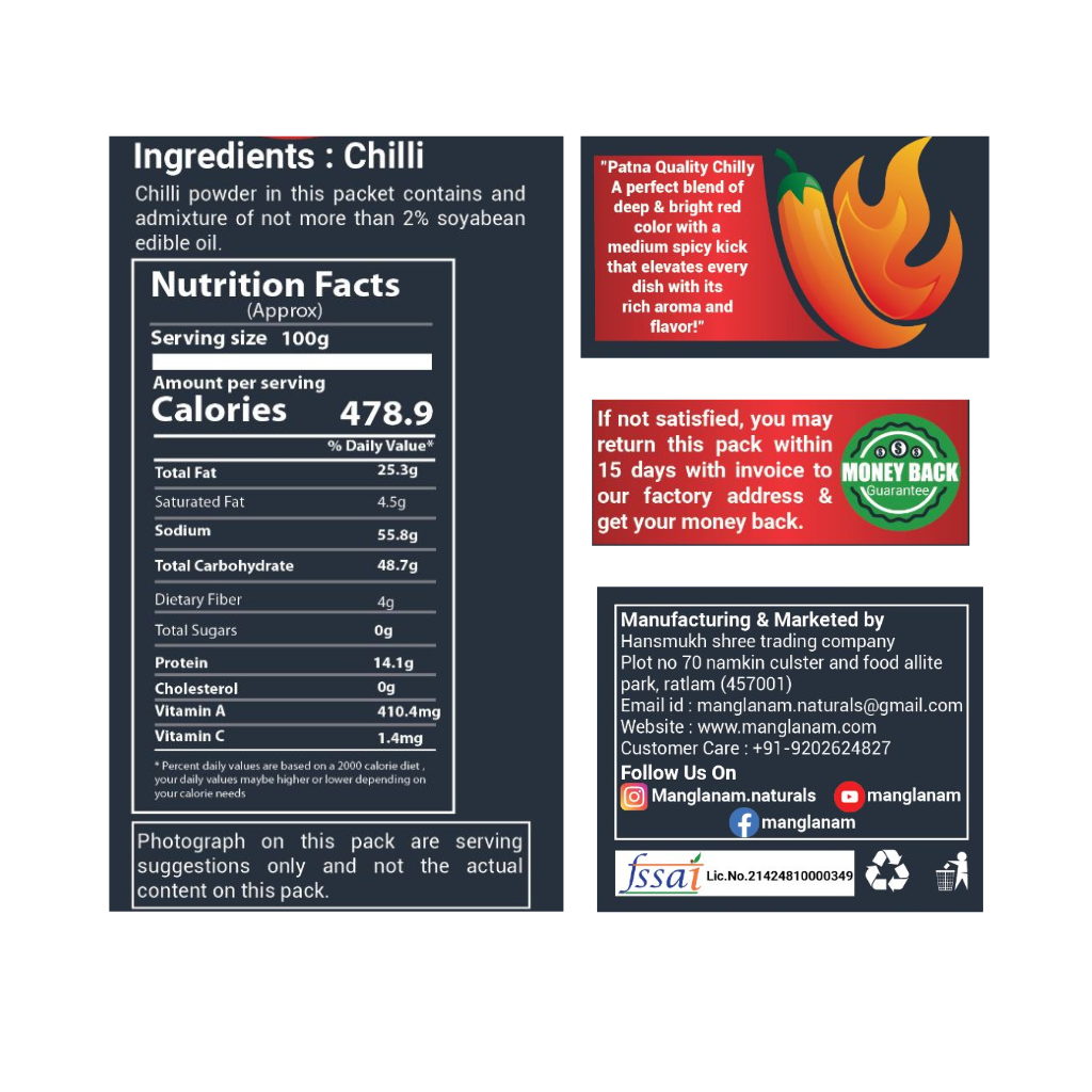 Product label with ingredients, nutrition facts, and branding information on a white background