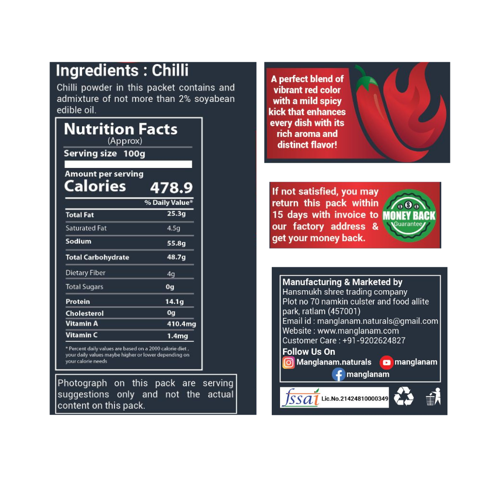 Nutrition label and ingredient information for a product with a red chili pepper graphic on a white background.